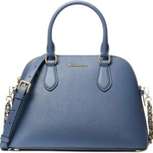 Michael Kors Veronica Medium Dome Satchel Crossbody Denim Blue Saffiano Leather